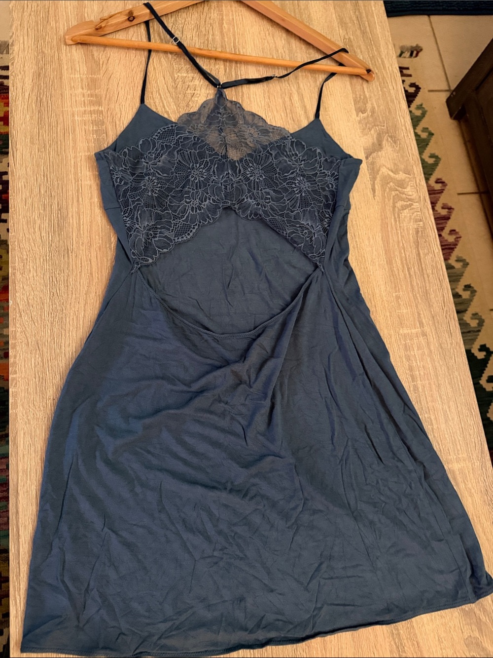 Victoria's Secret EUC Dark Blue Lace-Back Modal Slip Chemise Size S #004 - Picture 11 of 12